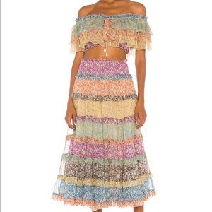 Zimmermann Carnaby Tiered Silk Midi Skirt Sz 1